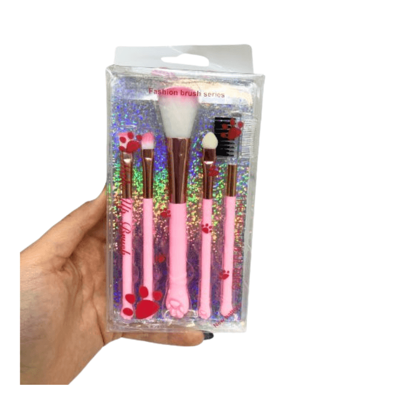 kit com 5 pincéis patinhas - make up brush - Rosa