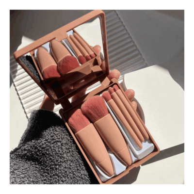 Kit Pincel Maquiagem Bolsa Estojo com Espelho - Cor Marrom