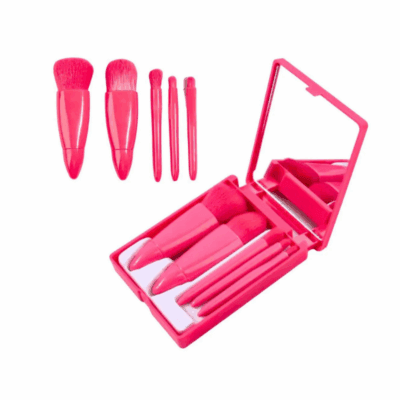 Kit Pincel Maquiagem Bolsa Estojo com Espelho - Pink
