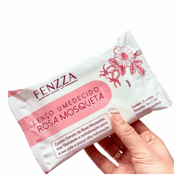 Lenço Facial Umedecido Rosa Mosqueta Cuidado Facial - Fenzza - Imagem 2