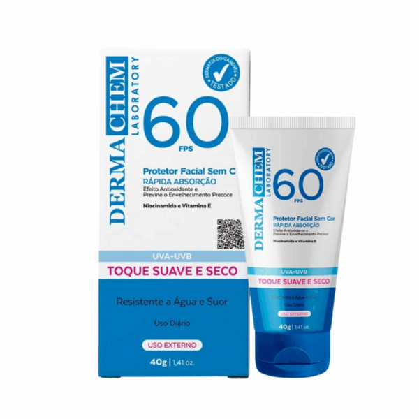 Protetor Solar Rosto Fps 60 Sem Cor 40g - Dermachem