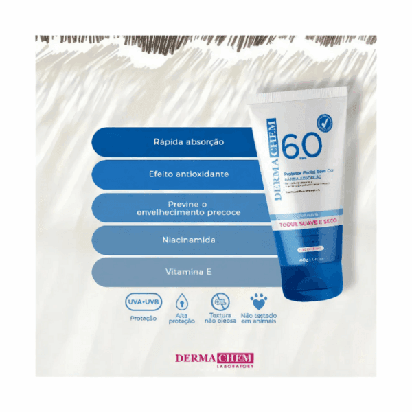 Protetor Solar Rosto Fps 60 Sem Cor 40g - Dermachem - Imagem 3