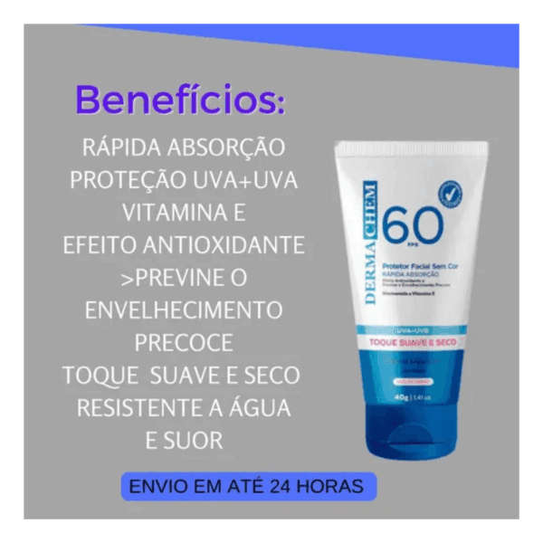 Protetor Solar Rosto Fps 60 Sem Cor 40g - Dermachem - Imagem 2
