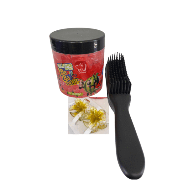 Kit Capilar Gelatina Melancia + Escova Polvo + 2 Presilhas Flor Pequena+ Brinde