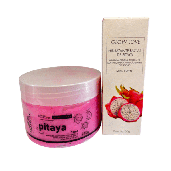 Kit Pitaya Rosto e Corpo – Esfoliante Miss Lary + Hidratante Facial Max Love + Brinde